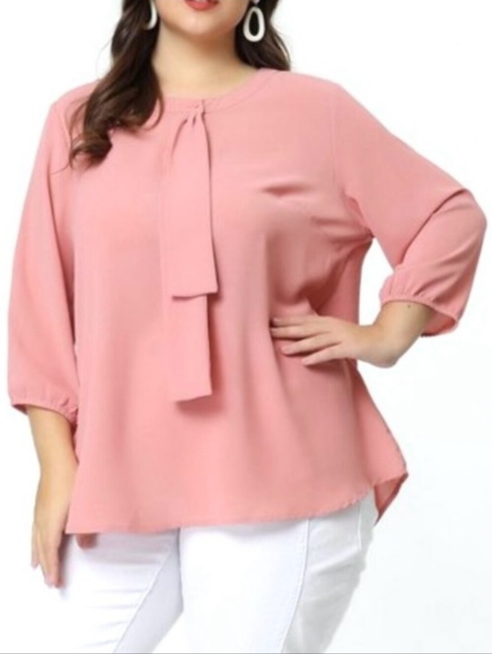 ANGNES ORINDA Pink Crew Neck 3/4 Sleeve Blouse Faux Tie Size 4X NEW